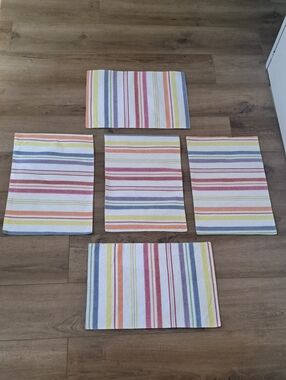 Cottagecore Boho Colorful Striped Cotton Placemats Set Of Five Made In India.